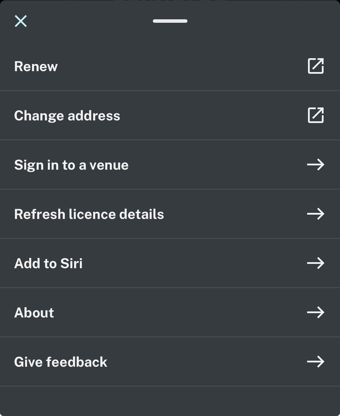 Licence menu